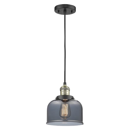 Large Bell Vintage Dimmable Led 8 Black Antique Brass Mini Pendant With Smoked Glass
